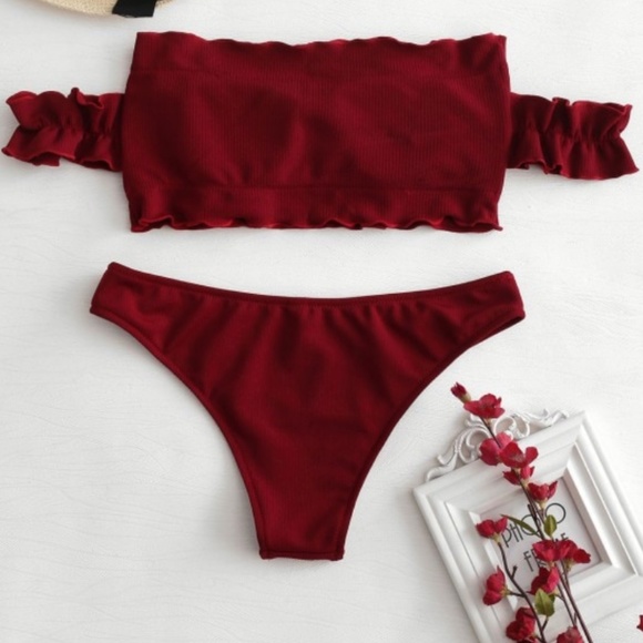 dark red bathing suit